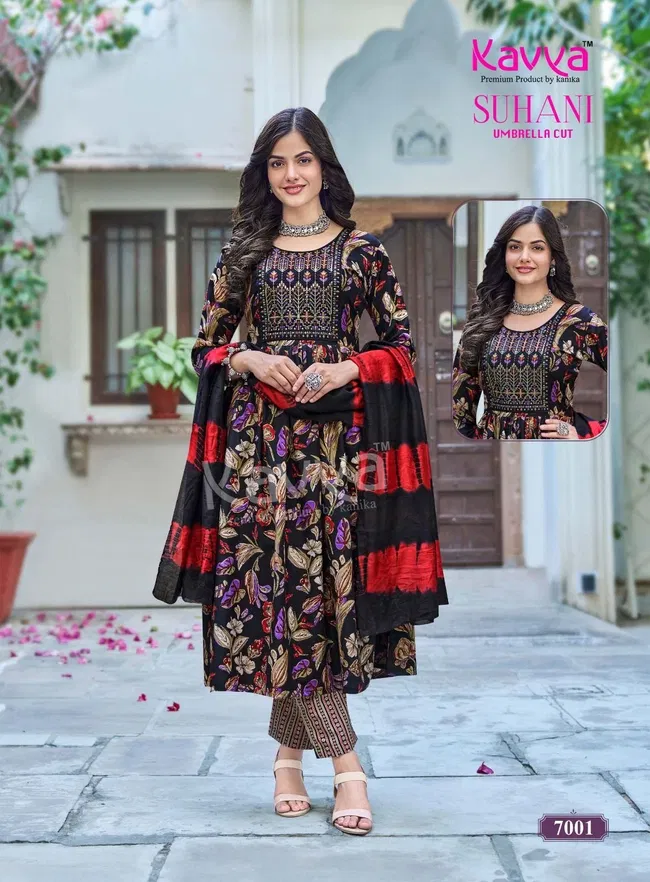 Launching Kavya Suhani vol 7 Umbrella Cut Poly Viscose Foil Print Kurti With Bottom and Dupatta Collection Wholesale 2026