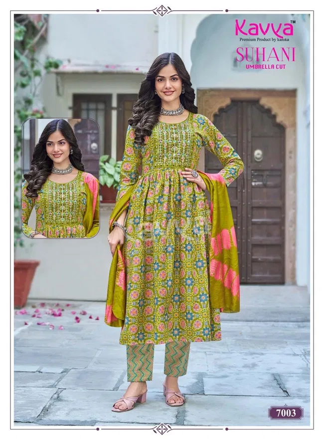 Launching Kavya Suhani vol 7 Umbrella Cut Poly Viscose Foil Print Kurti With Bottom and Dupatta Collection Wholesale 2026
