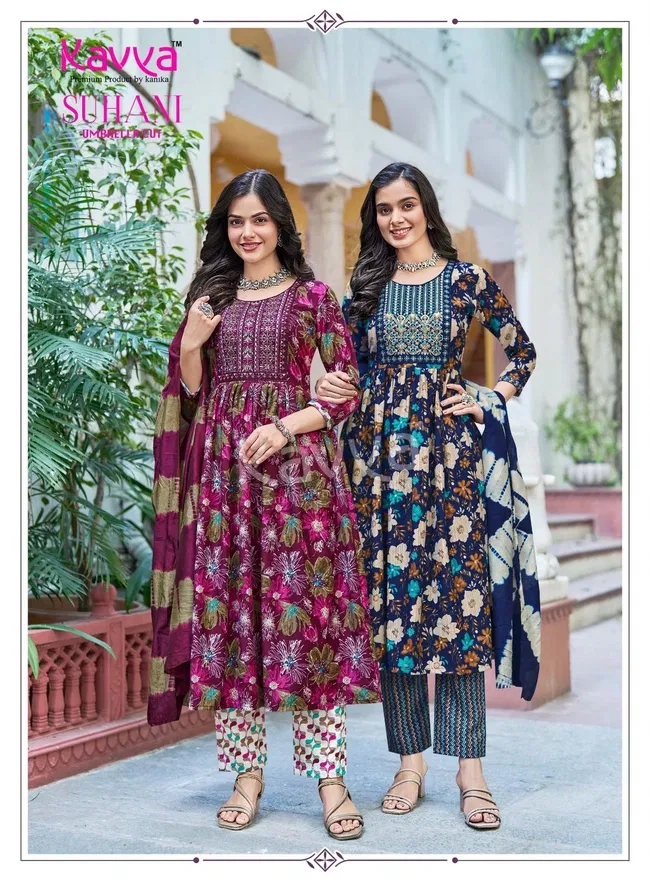 Launching Kavya Suhani vol 7 Umbrella Cut Poly Viscose Foil Print Kurti With Bottom and Dupatta Collection Wholesale 2026