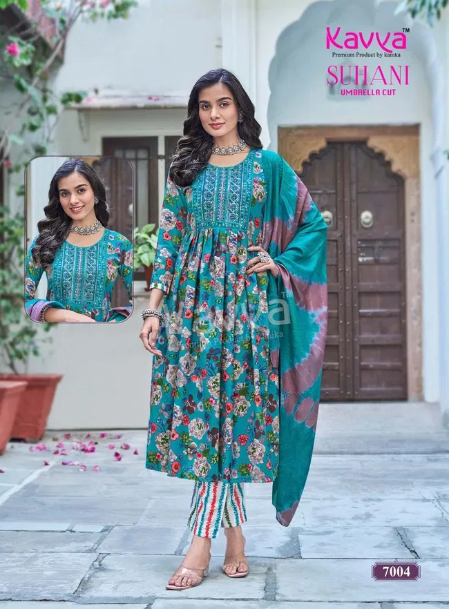 Launching Kavya Suhani vol 7 Umbrella Cut Poly Viscose Foil Print Kurti With Bottom and Dupatta Collection Wholesale 2026