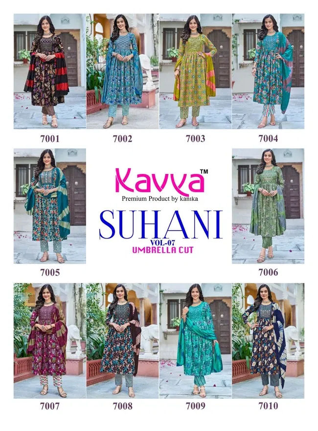Launching Kavya Suhani vol 7 Umbrella Cut Poly Viscose Foil Print Kurti With Bottom and Dupatta Collection Wholesale 2026