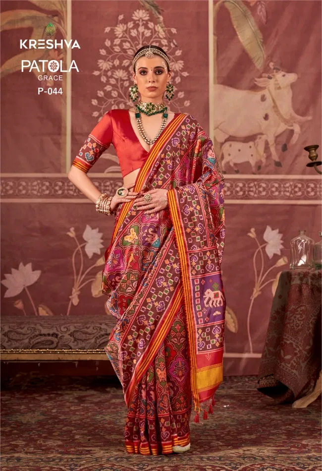 Buy Kreshva Patola Grace P.V.Silk With Weaving Border Saree Collection Wholesale 2026