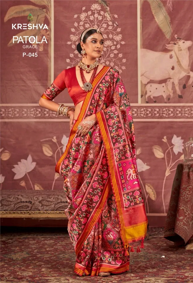 Buy Kreshva Patola Grace P.V.Silk With Weaving Border Saree Collection Wholesale 2026