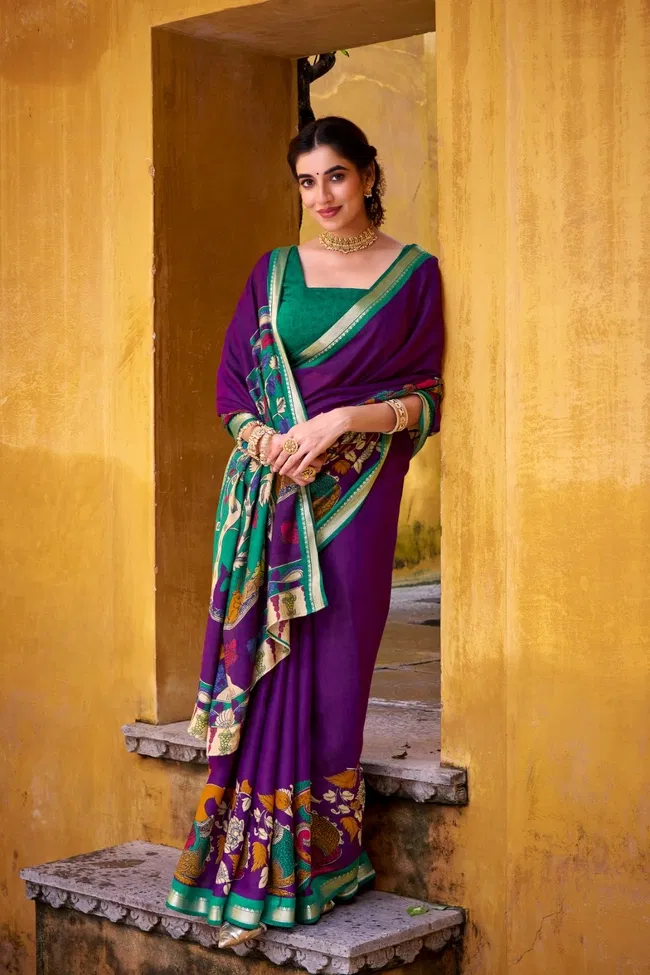 Lekha Yf 7048 Viscose Chanderi Kalamkari Printed Fancy Saree Collection Wholesale