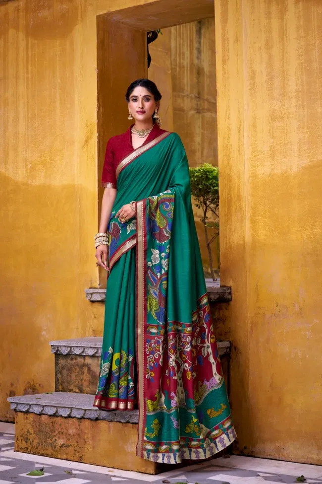 Beautiful Lekha Yf 7048 Viscose Chanderi Kalamkari Printed Fancy Saree Collection Wholesale 2026