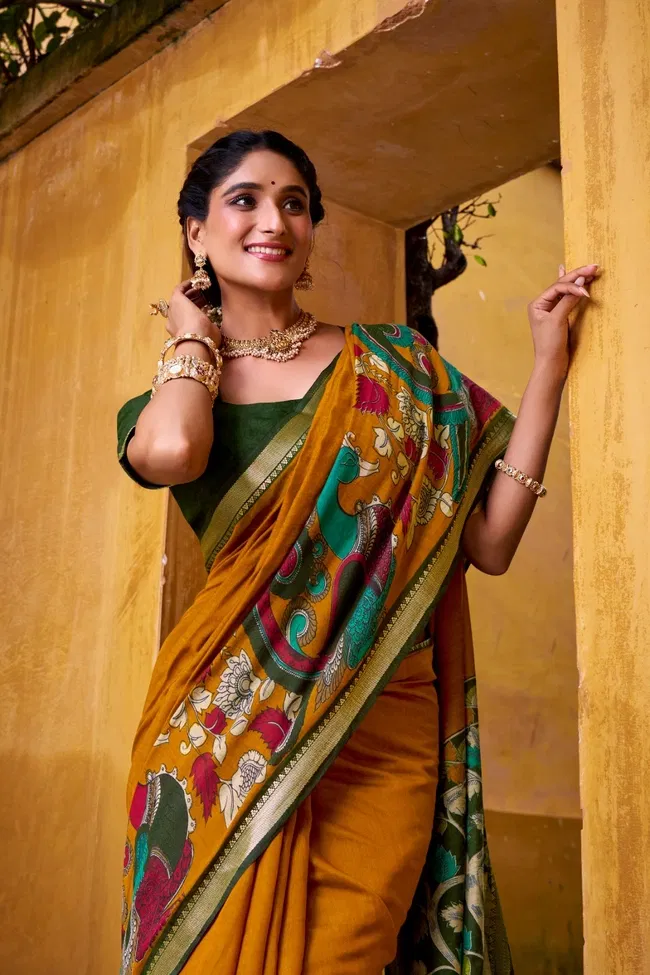 Beautiful Lekha Yf 7048 Viscose Chanderi Kalamkari Printed Fancy Saree Collection Wholesale 2026