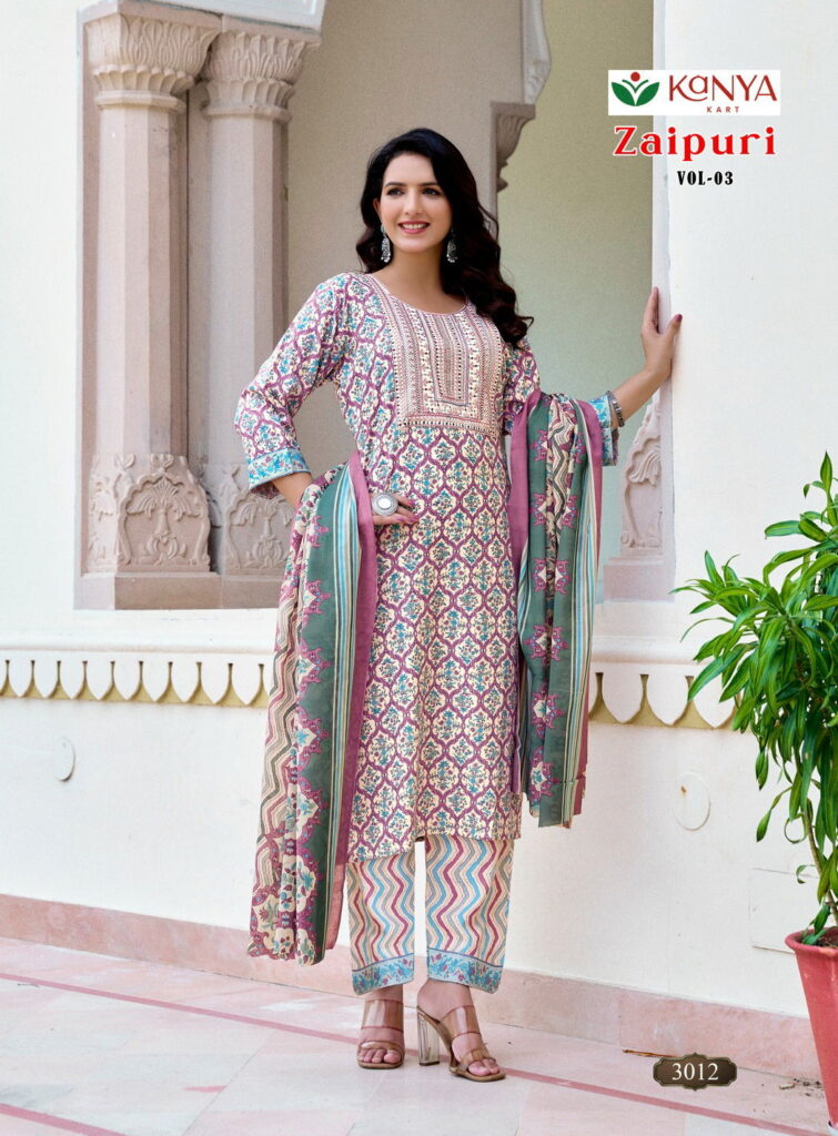 Buy De Zaipuri Vol 3 Two Tone Cotton Embroidered Kurti WIth Bottom Dupatta Wholesale 2026
