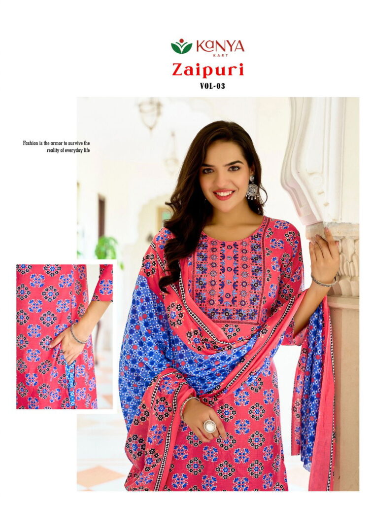 Buy De Zaipuri Vol 3 Two Tone Cotton Embroidered Kurti WIth Bottom Dupatta Wholesale 2026