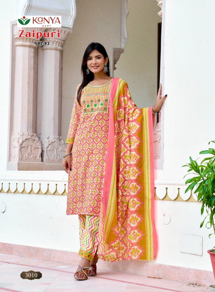 Buy De Zaipuri Vol 3 Two Tone Cotton Embroidered Kurti WIth Bottom Dupatta Wholesale 2026