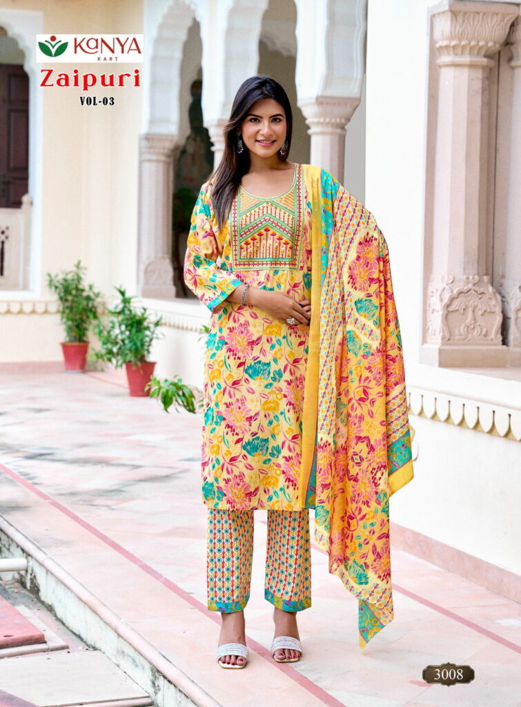 Buy De Zaipuri Vol 3 Two Tone Cotton Embroidered Kurti WIth Bottom Dupatta Wholesale 2026