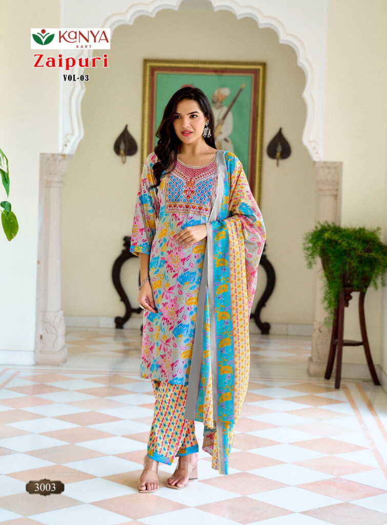 Buy De Zaipuri Vol 3 Two Tone Cotton Embroidered Kurti WIth Bottom Dupatta Wholesale 2026