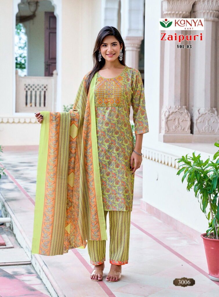 Buy De Zaipuri Vol 3 Two Tone Cotton Embroidered Kurti WIth Bottom Dupatta Wholesale 2026