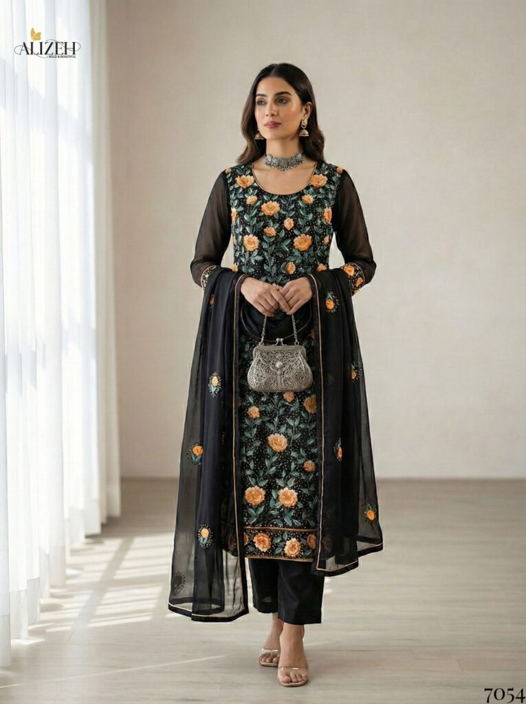 Beautiful Alizeh 7054 To 7057 Georgette With Embroidered Work Kurti Pant And Dupatta Wholesale 2026