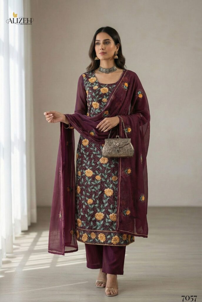 Beautiful Alizeh 7054 To 7057 Georgette With Embroidered Work Kurti Pant And Dupatta Wholesale 2026