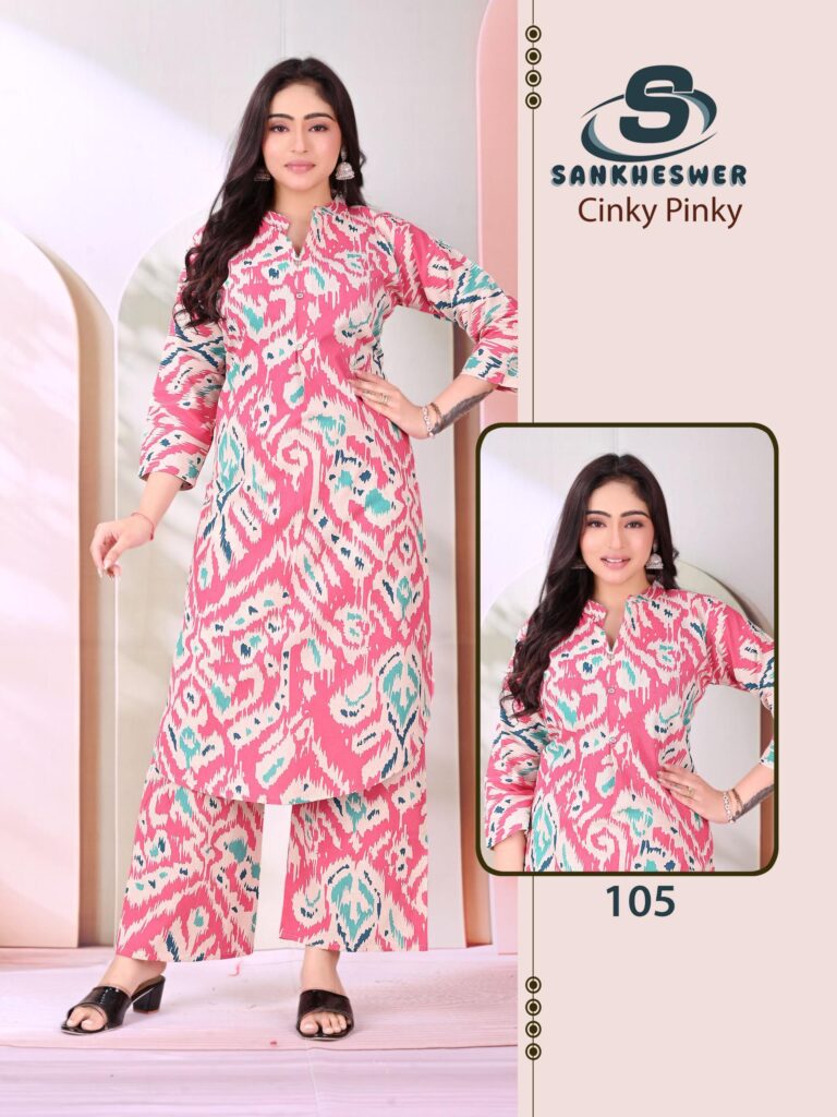 Latest Sankheswer Cinky Pinky Cotton Flex Casual Wear Top And Bottom Collection Wholesale 2026