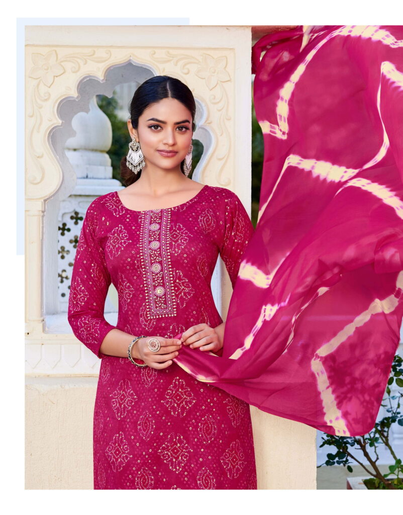 Buy Radhika Siri Vol 5 Rayon Foil Printed Kurti Pant And Dupatta Collection Wholesale 2026