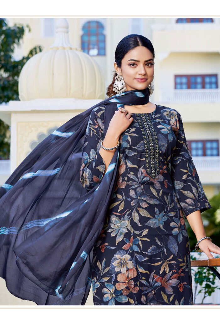 Buy Radhika Siri Vol 5 Rayon Foil Printed Kurti Pant And Dupatta Collection Wholesale 2026