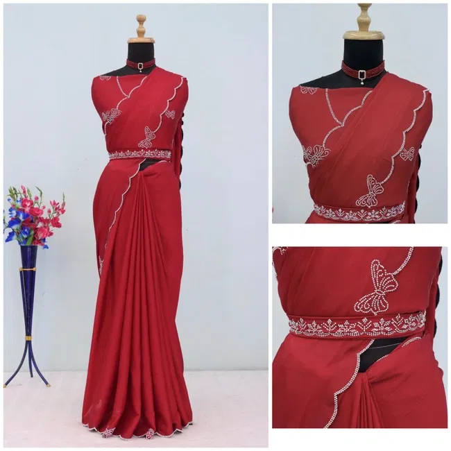 Stylish Gf Butterfly Dyed Chinon Work Party Wear Saree Wholesale 2026