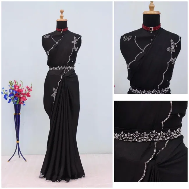 Stylish Gf Butterfly Dyed Chinon Work Party Wear Saree Wholesale 2026