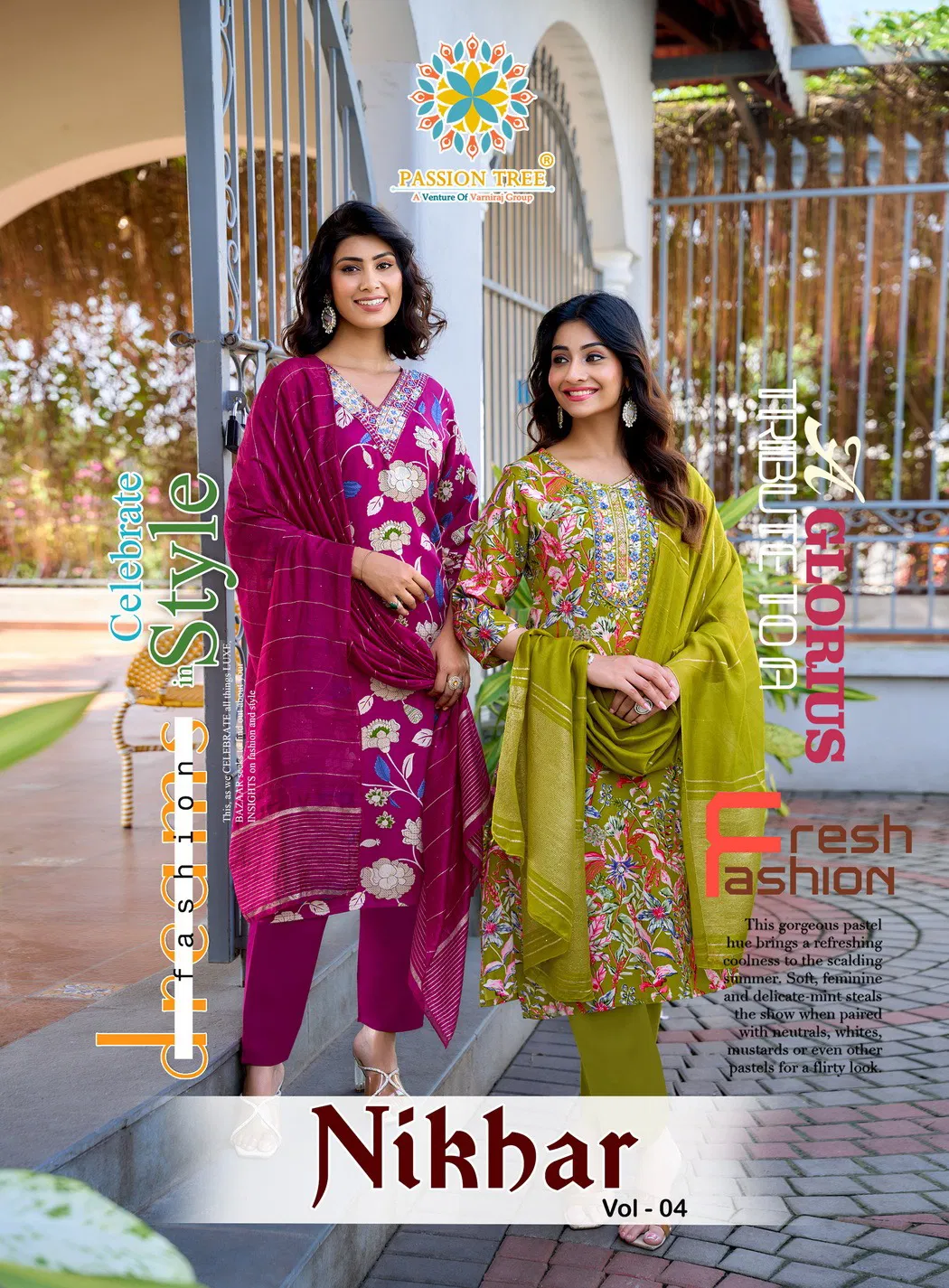 Nikhar Vol 4 By Passion Tree Rayon With Foil Print Top Bottom And Dupatta Wholesale