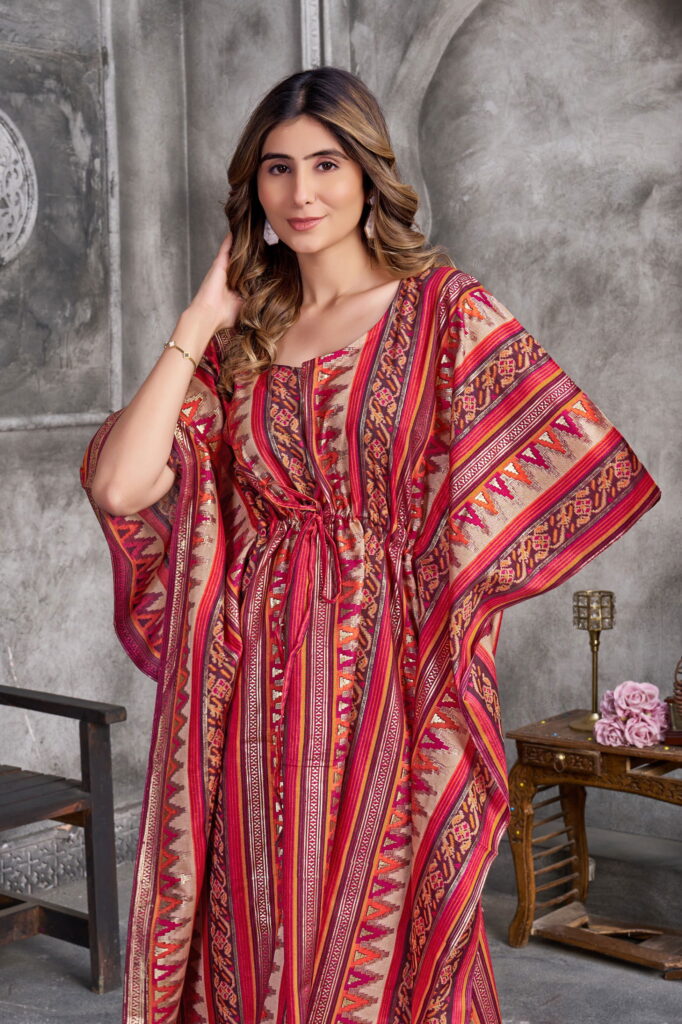 Stylish Vouch Kaftan Muslin Foil Printed Kaftan Kurti Collection Wholesale 2026
