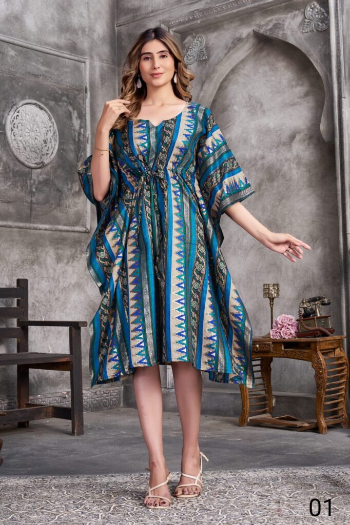 Stylish Vouch Kaftan Muslin Foil Printed Kaftan Kurti Collection Wholesale 2026