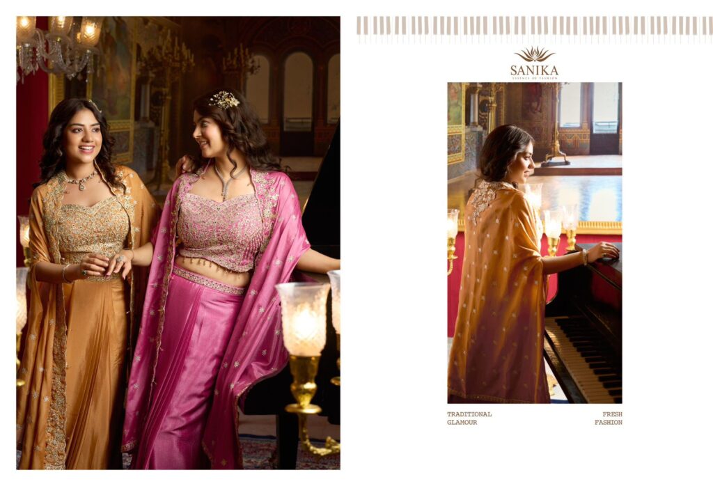 Launching Sanika Raag Premium Chinon Silk Embroidery Top Bottom With Shrug Wholesale 2026