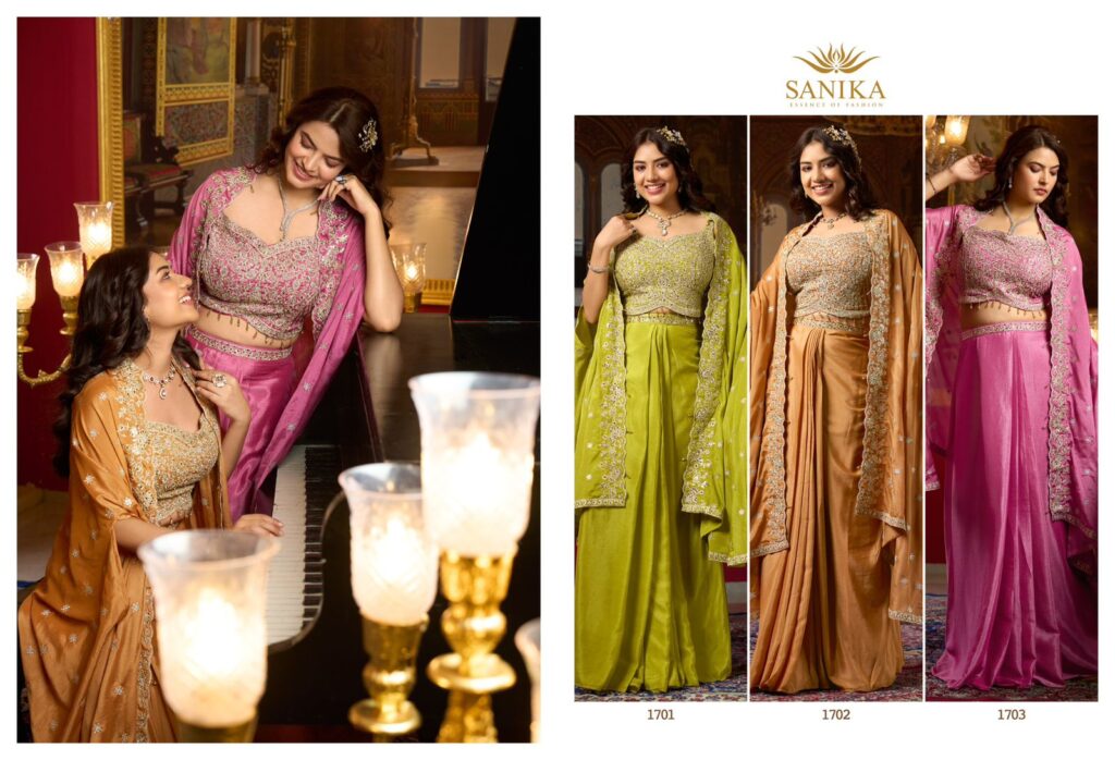 Launching Sanika Raag Premium Chinon Silk Embroidery Top Bottom With Shrug Wholesale 2026