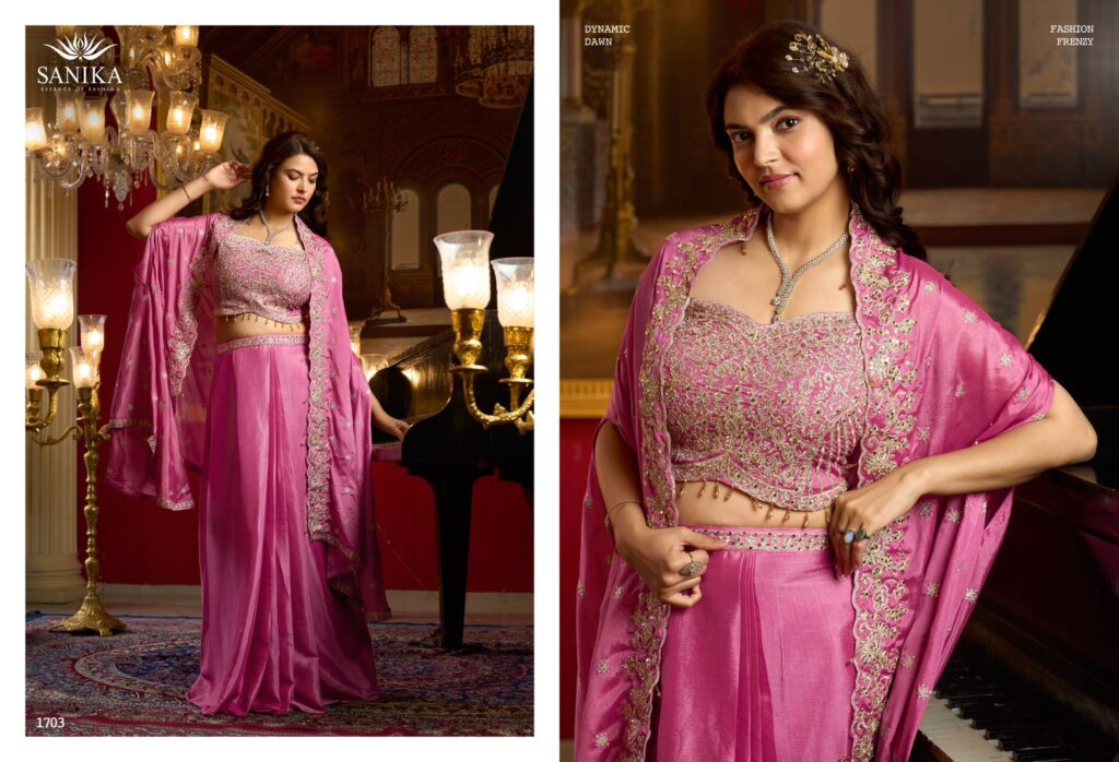 Launching Sanika Raag Premium Chinon Silk Embroidery Top Bottom With Shrug Wholesale 2026
