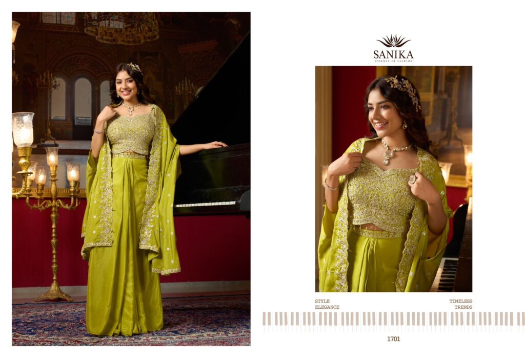 Launching Sanika Raag Premium Chinon Silk Embroidery Top Bottom With Shrug Wholesale 2026