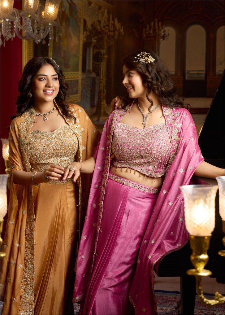 Sanika Raag Premium Chinon Silk Embroidery Top Bottom With Shrug Wholesale