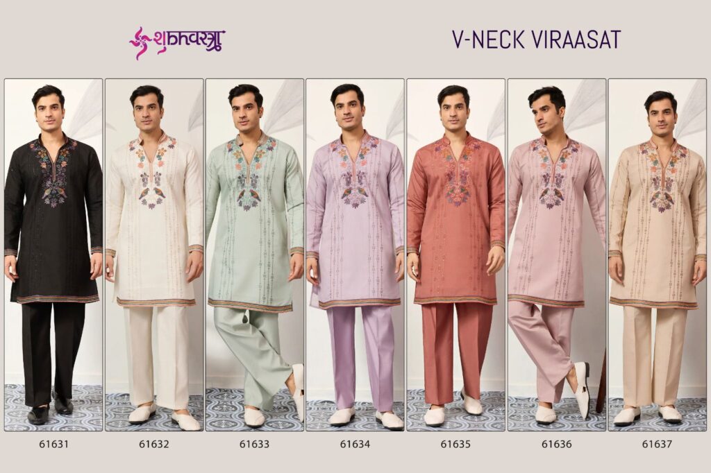 Buy Shubhvastra V Neck Viraasat Viscose Silk Thread Work Kurta And Bottom Wholesale 2026
