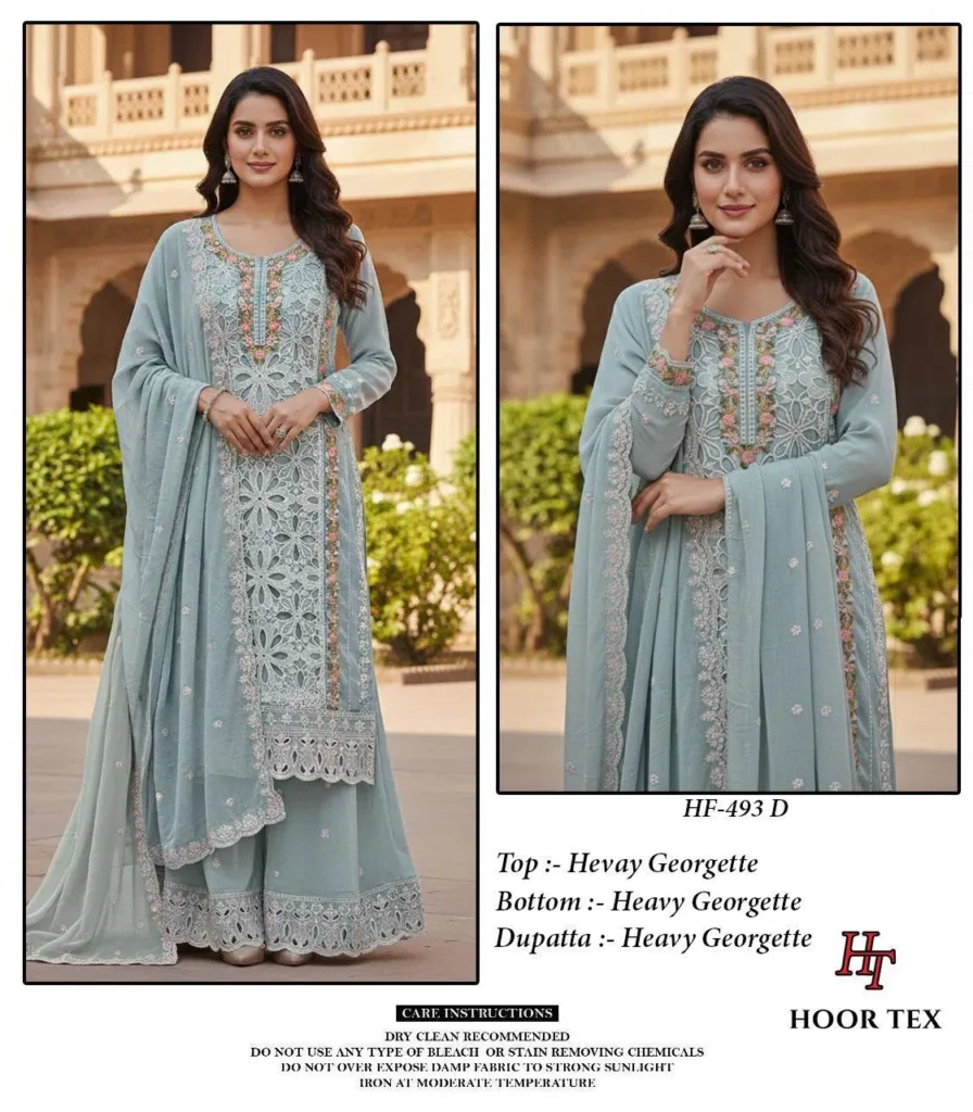 Beautiful Hoor Tex Hf 493 A to D Heavy Georgette Designer Pakistani Salwar Suit Collection Wholesale 2026