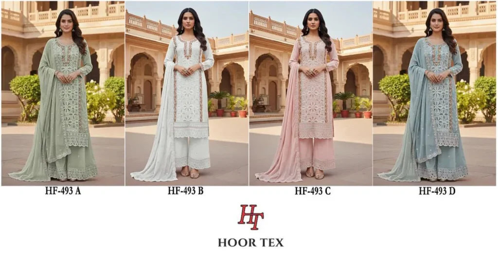 Beautiful Hoor Tex Hf 493 A to D Heavy Georgette Designer Pakistani Salwar Suit Collection Wholesale 2026