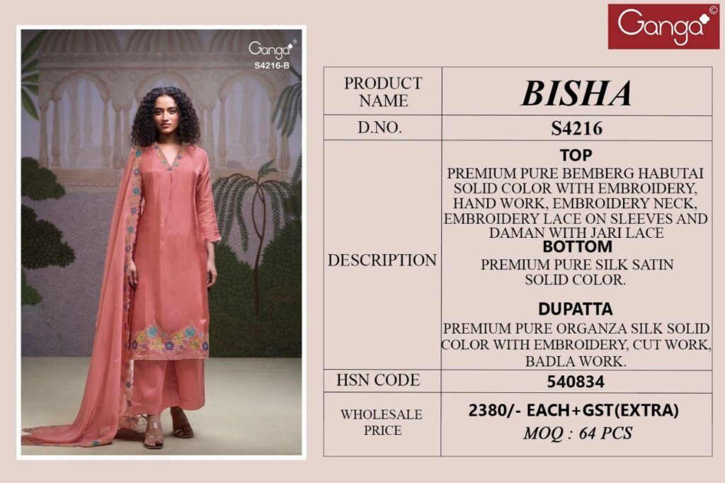 Beautiful Ganga Bisha 4216 Bemberg Silk With Embroidery Work Salwar Kameez Wholesale 2026