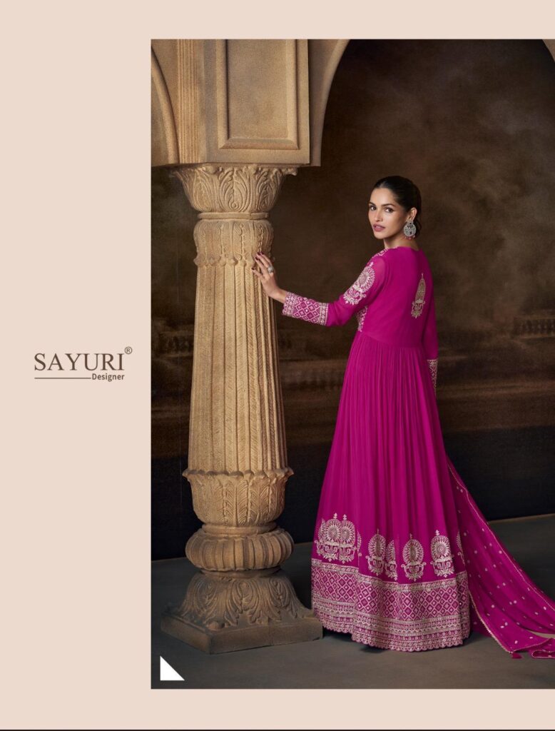 Latest Sayuri Saadgi Real Georgette Trendy Look Gown With Dupatta Wholesale 2026