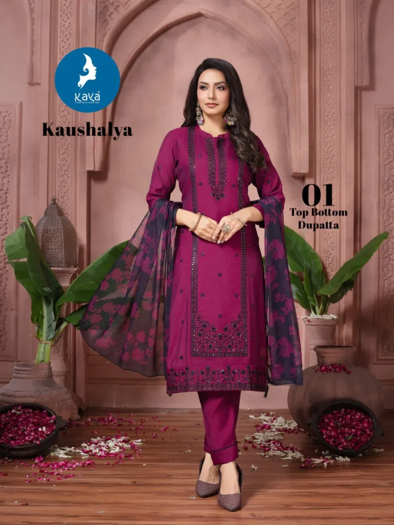 Latest Kaya Kaushalya Roman Silk With Work Kurti Pant And Dupatta Collection Wholesale 2026