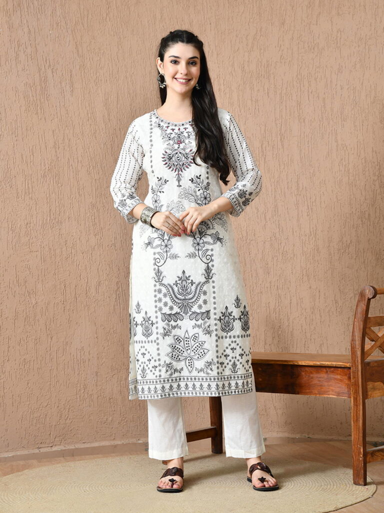 Stylish Hr 1544 Poly Schiffli Hand Work Kurti Bottom And Dupatta Collection Wholesale 2026