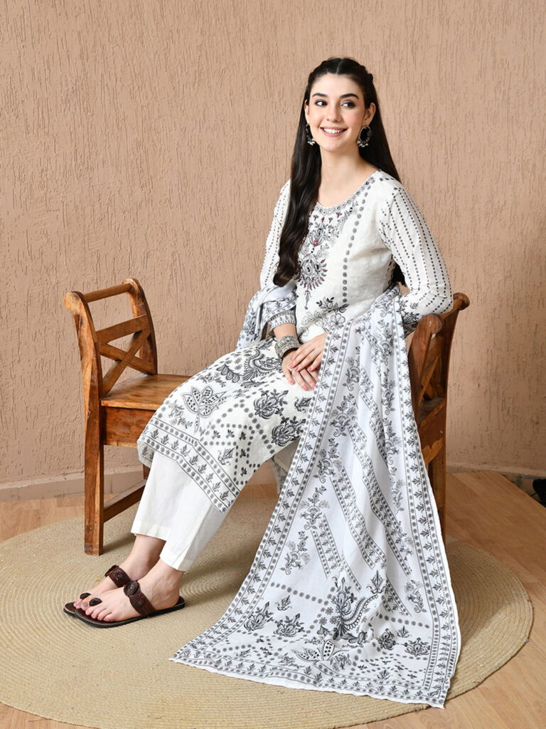 Stylish Hr 1544 Poly Schiffli Hand Work Kurti Bottom And Dupatta Collection Wholesale 2026