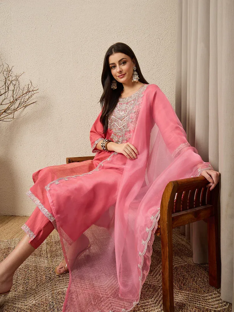 Vp 9684 P Silk Blend Embroidered Kurti With Bottom Dupatta Wholesale