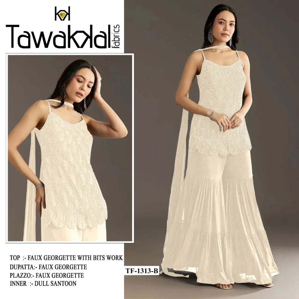 Buy Tawakkal 1313 Heavy Faux Georgette Top Bottom With Dupatta Collection Wholesale 2026