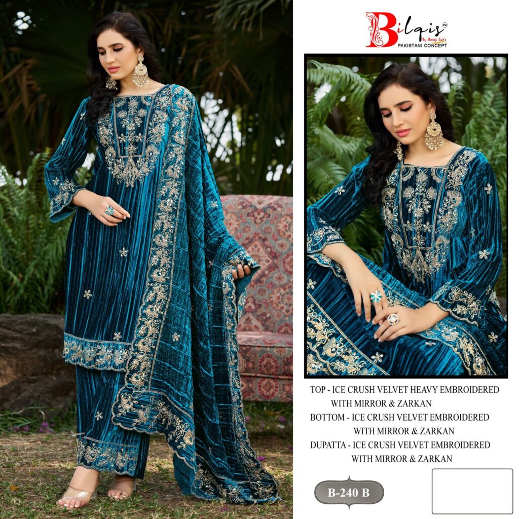 Launching Bilqis B 240 A To D Ice Velvet With Embroidered Pakistani Salwar Kameez Wholesale 2026