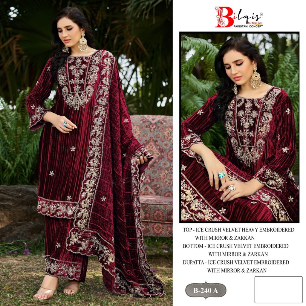 Launching Bilqis B 240 A To D Ice Velvet With Embroidered Pakistani Salwar Kameez Wholesale 2026
