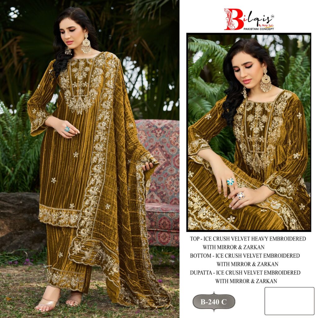 Launching Bilqis B 240 A To D Ice Velvet With Embroidered Pakistani Salwar Kameez Wholesale 2026