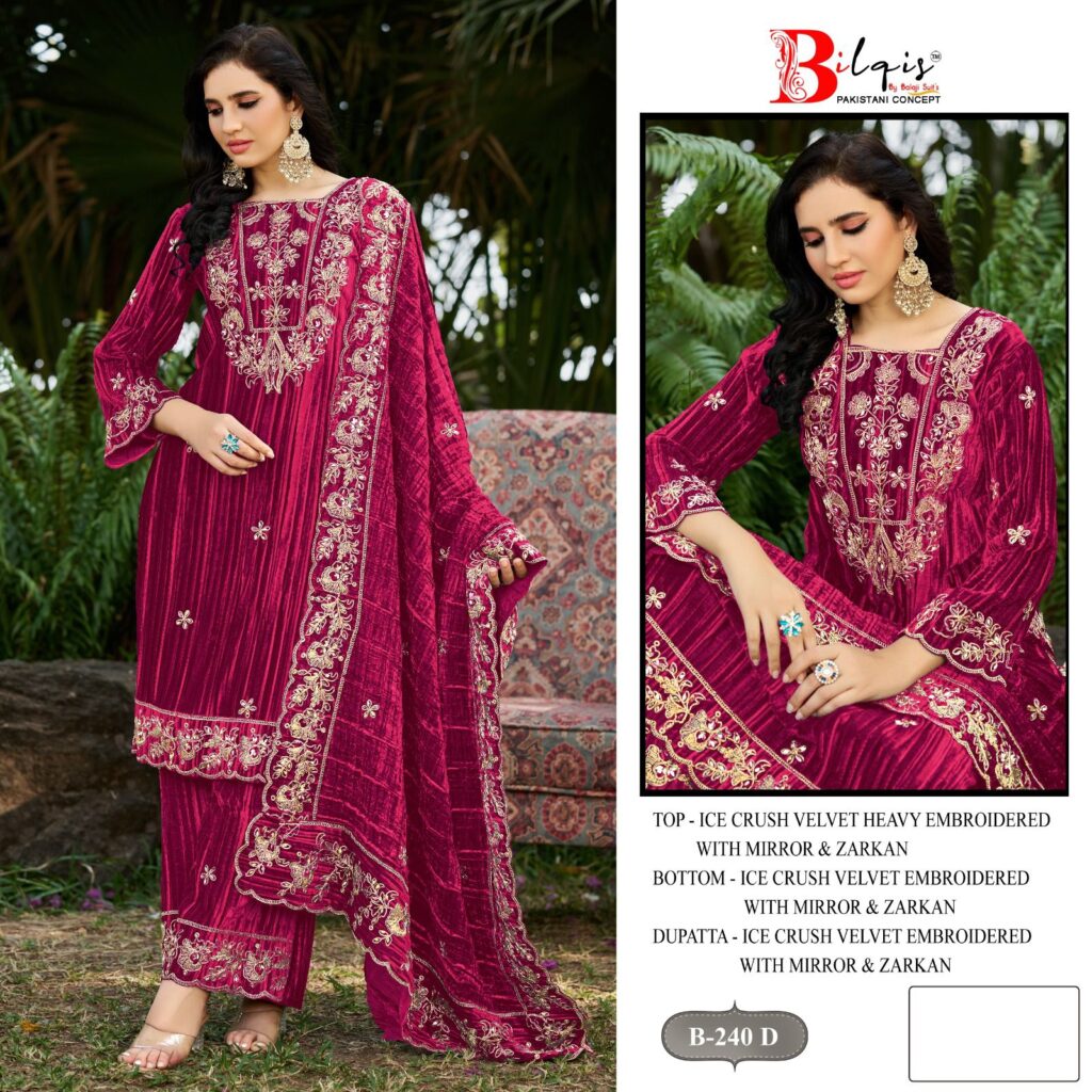 Launching Bilqis B 240 A To D Ice Velvet With Embroidered Pakistani Salwar Kameez Wholesale 2026