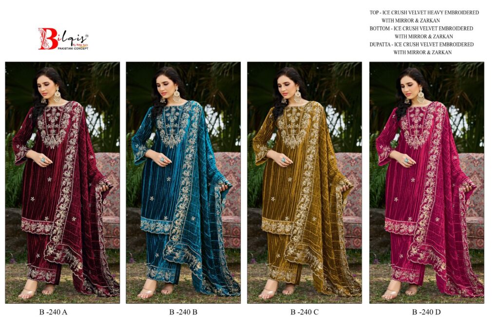 Launching Bilqis B 240 A To D Ice Velvet With Embroidered Pakistani Salwar Kameez Wholesale 2026