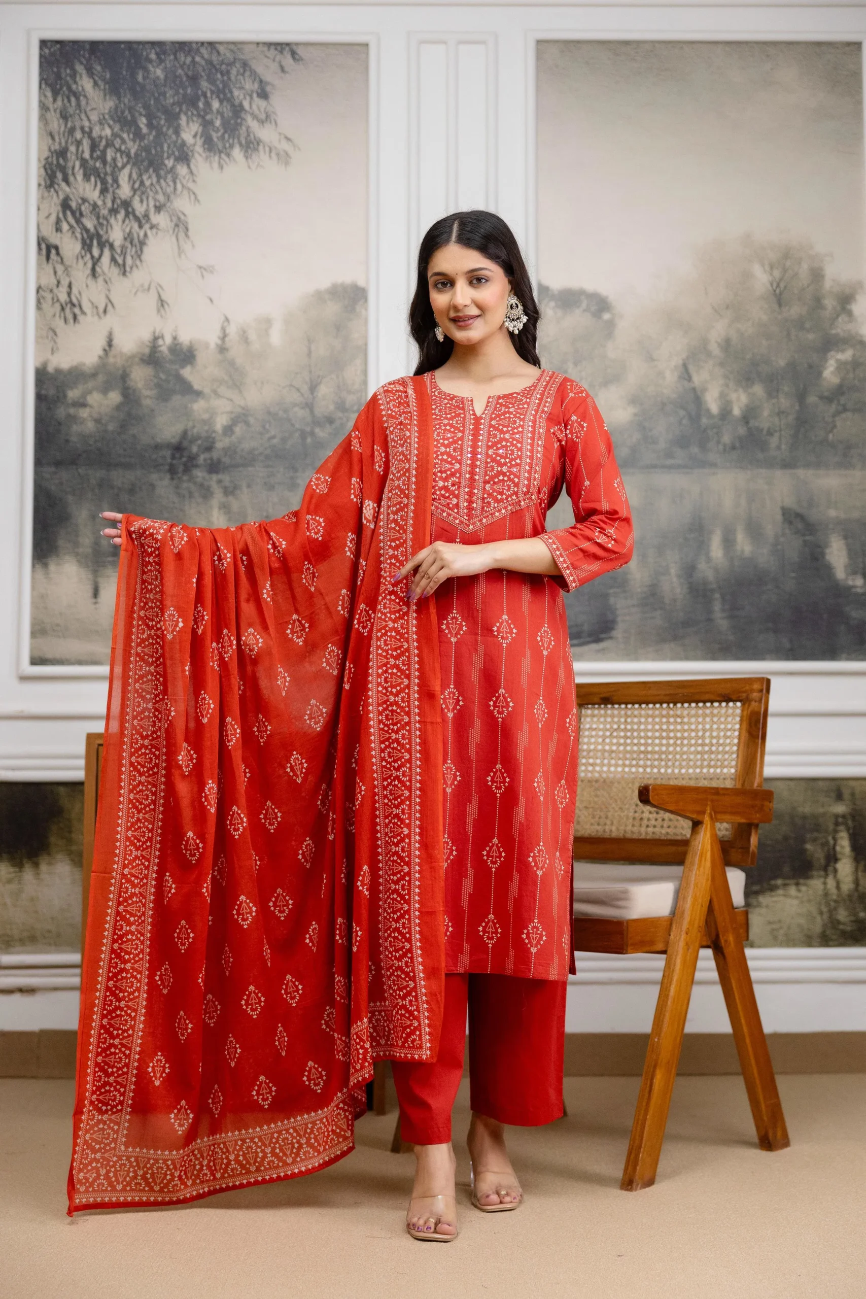 Naisha K 556 Mal Cotton With Embroidery Work Kurti Pant And Dupatta Wholesale