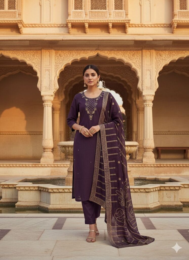Buy Naisha K 555 Roman Silk With Handwork Kurti Pant And Dupatta Collection Wholesale 2026