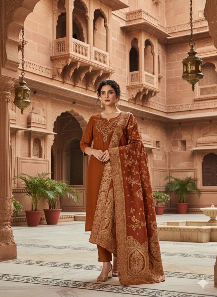 Buy Naisha K 555 Roman Silk With Handwork Kurti Pant And Dupatta Collection Wholesale 2026
