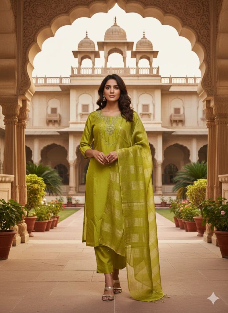 Buy Naisha K 555 Roman Silk With Handwork Kurti Pant And Dupatta Collection Wholesale 2026